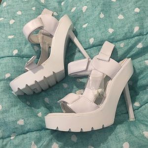 Jeffrey Campbell White Wooden Sole Stiletto Heels