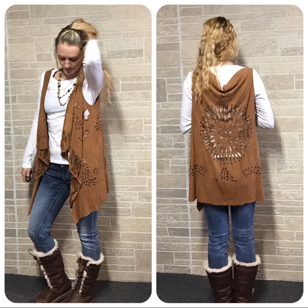100% Viscos tan Sleeveless Cardigan