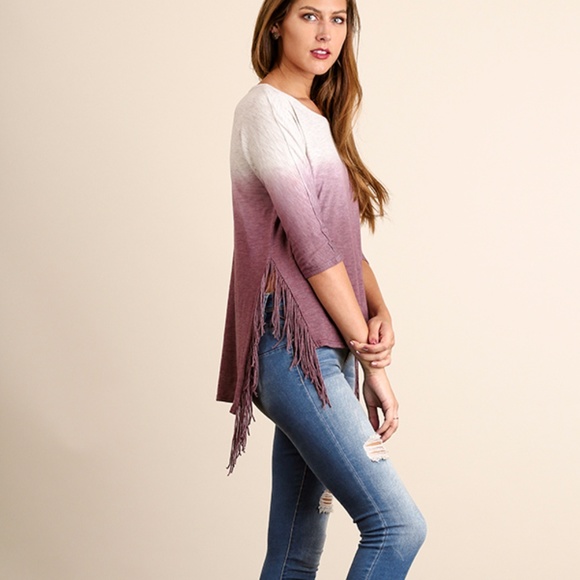 UMGEE Tops - NWT 3/4 Sleeve Top with Fringe Detail on SIDE SLIT UMGEE Tops - NWT 3/4 Sleeve Top with Fringe Detail on SIDE SLIT