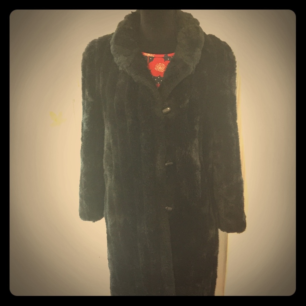Vintage Jacques St Laurent Black Faux Fur Coat M/L