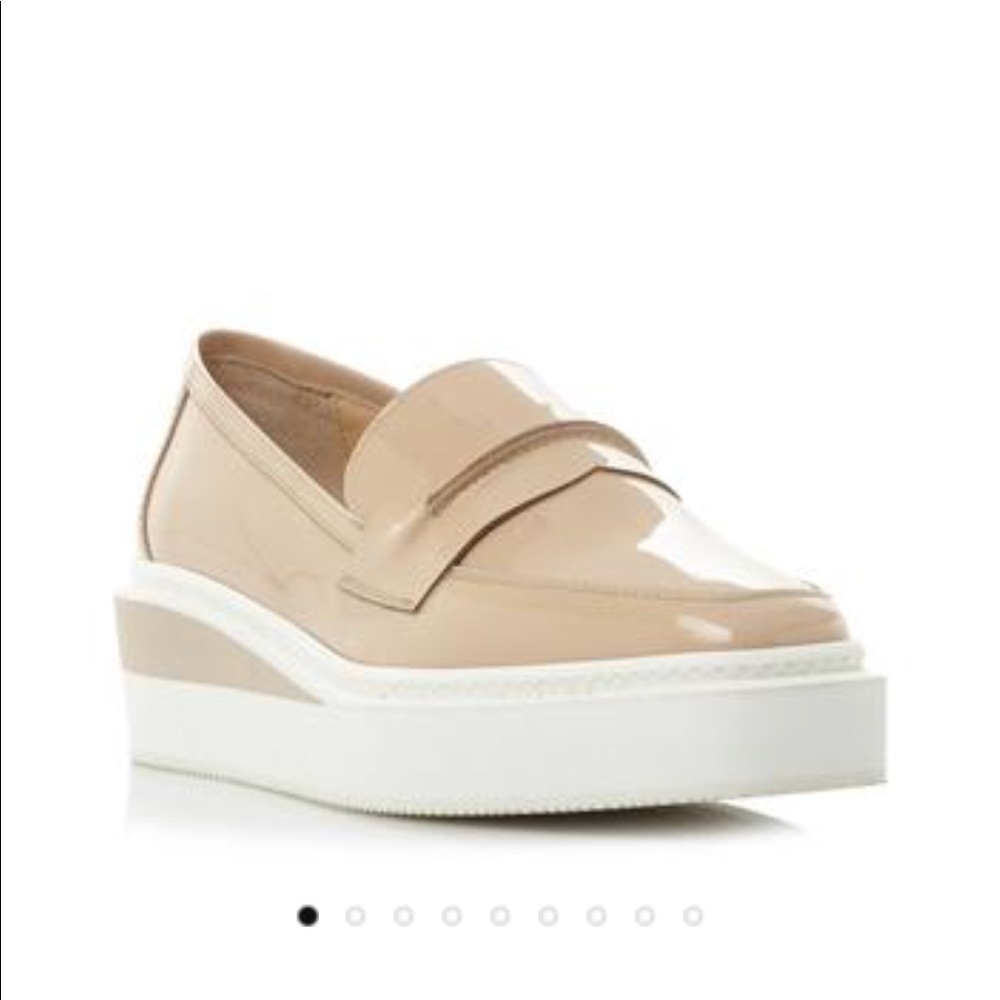Dune Black flatform square toe loafers in nude