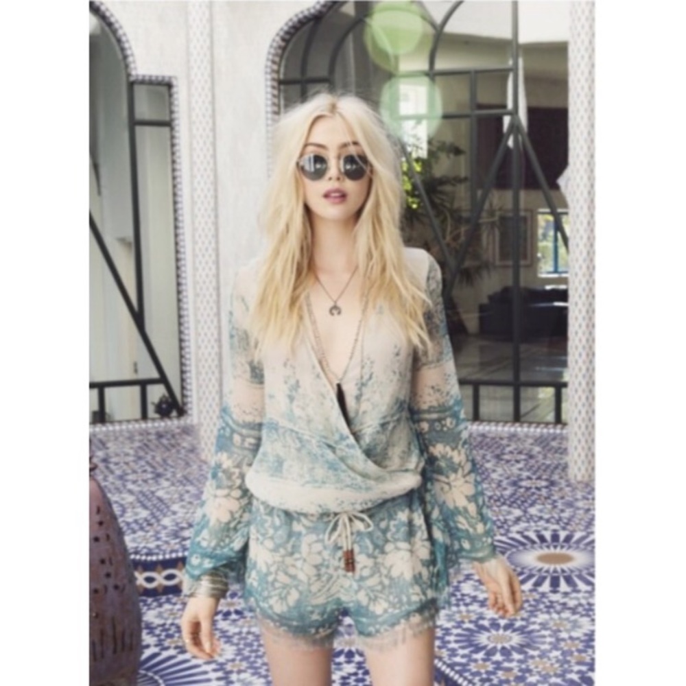 Chaser Silk Chiffon Bell Sleeve Romper NWT
