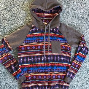 L Aztec Print Multicolored Hooded Sweatshirt