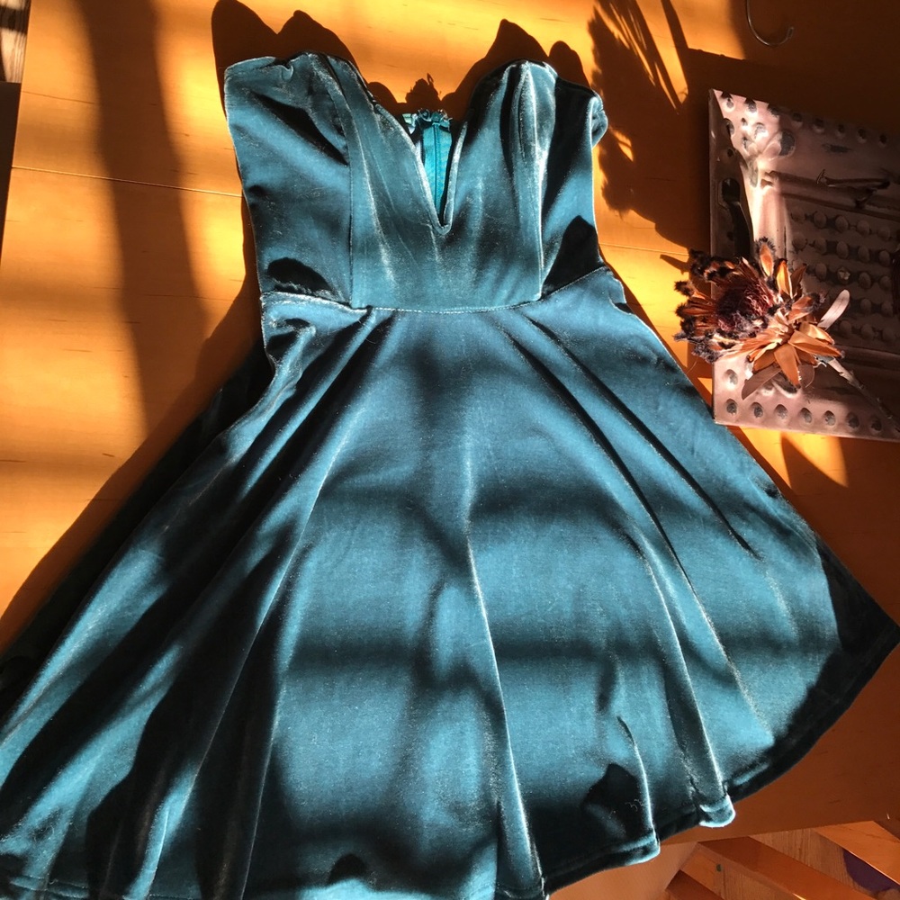 Tobi Teal Deep V Dress