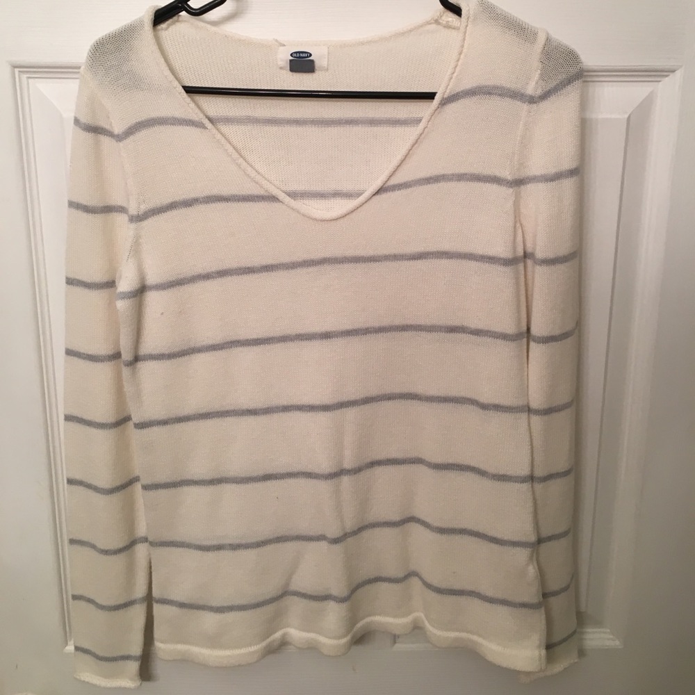 Cream and blue striped sweater