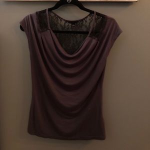 Dark grey slouched neck top with lace details
