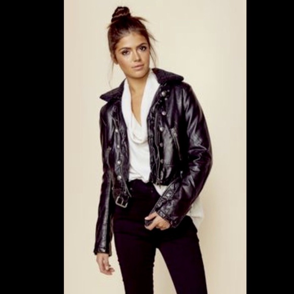 Free People Remove Faux Fur Collar Belted Moto S - Picture 3 of 8