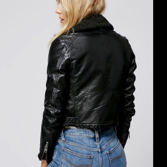 Free People Remove Faux Fur Collar Belted Moto S - Picture 5 of 8