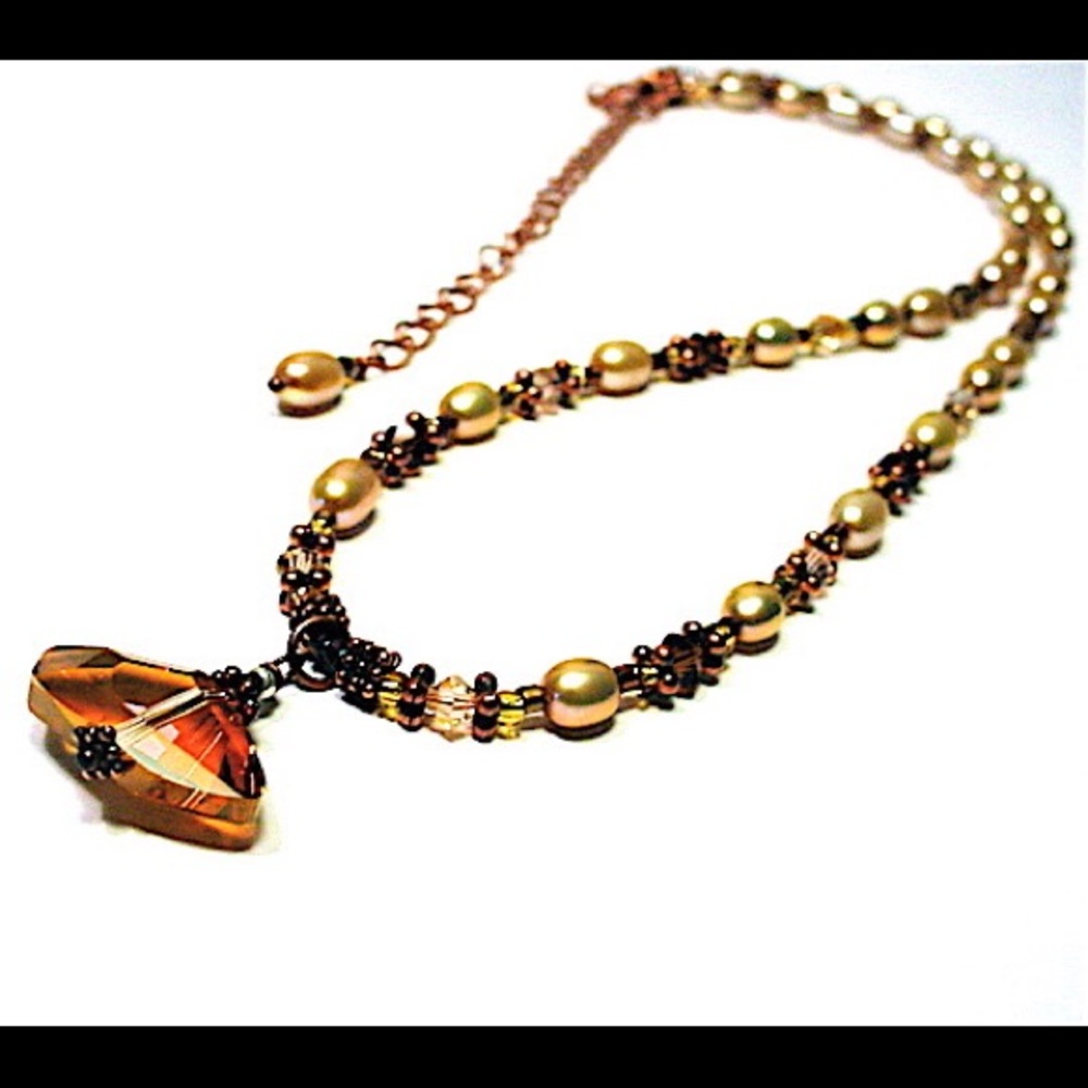 Fall glam Choker genuine pearls Swarovski Pendant