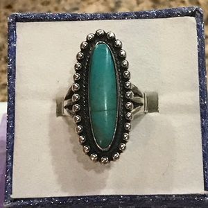 Vintage pebbled blue turquoise silver ring