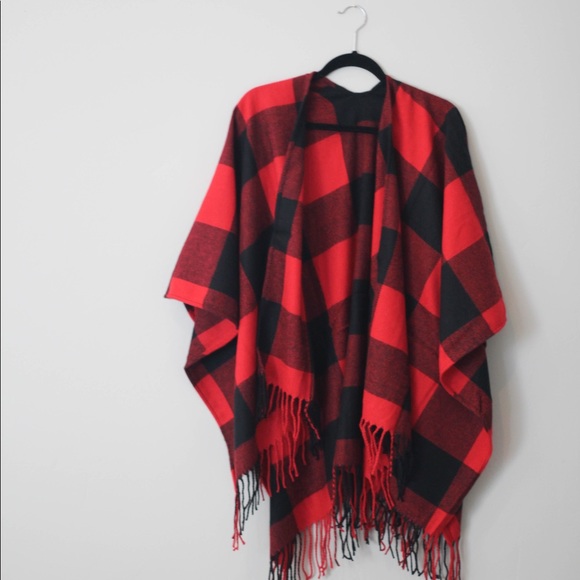 LAST ONE! Plaid Poncho Red/Black - Picture 8 of 8