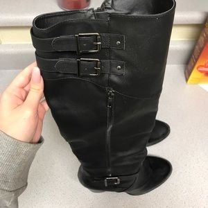 Knee length wide calf heels