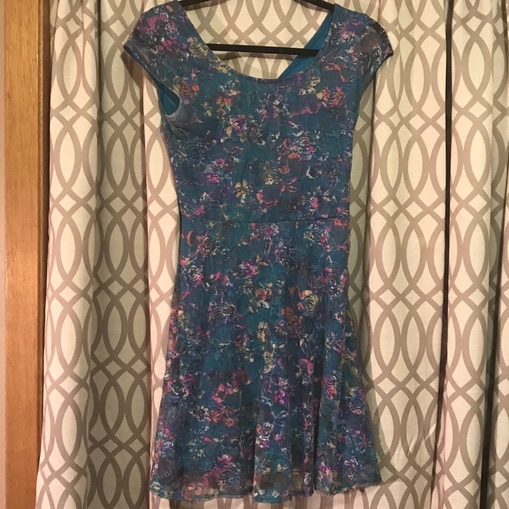 Blue flowery lace dress