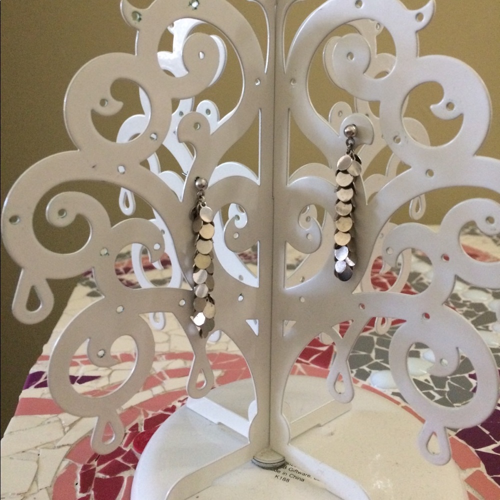 Silver dancing discs chandelier earrings