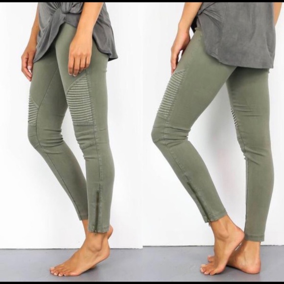 Olive Stretch Moto pant - Picture 2 of 2