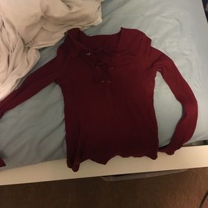 Maroon sweater, laceup front