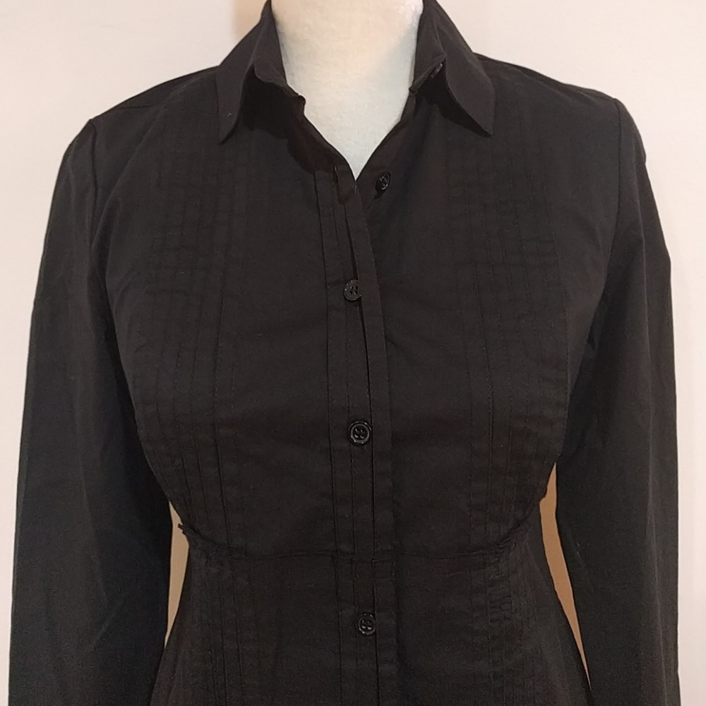 NY&Co Black Long Tuxedo Cotton Poly Spandex Top - Picture 5 of 7