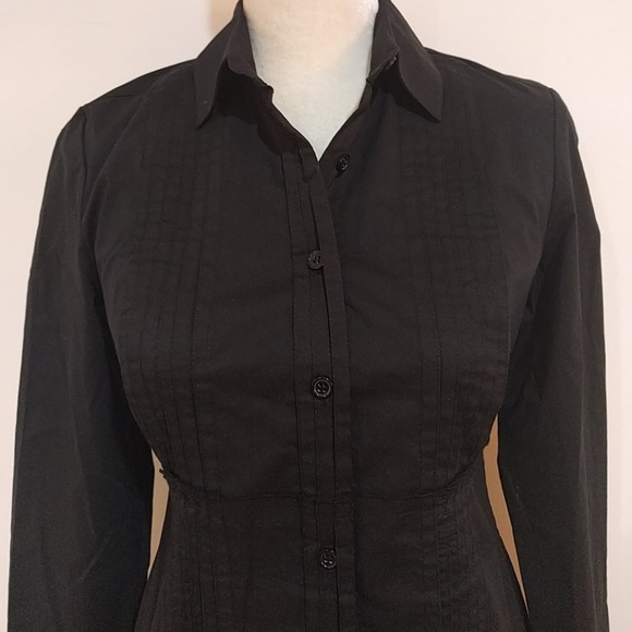 NY&Co Black Long Tuxedo Cotton Poly Spandex Top - Picture 5 of 7