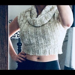Bebe cowl neck cropped white and gold sweater