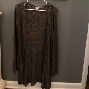 Long forest green hooded cardigan