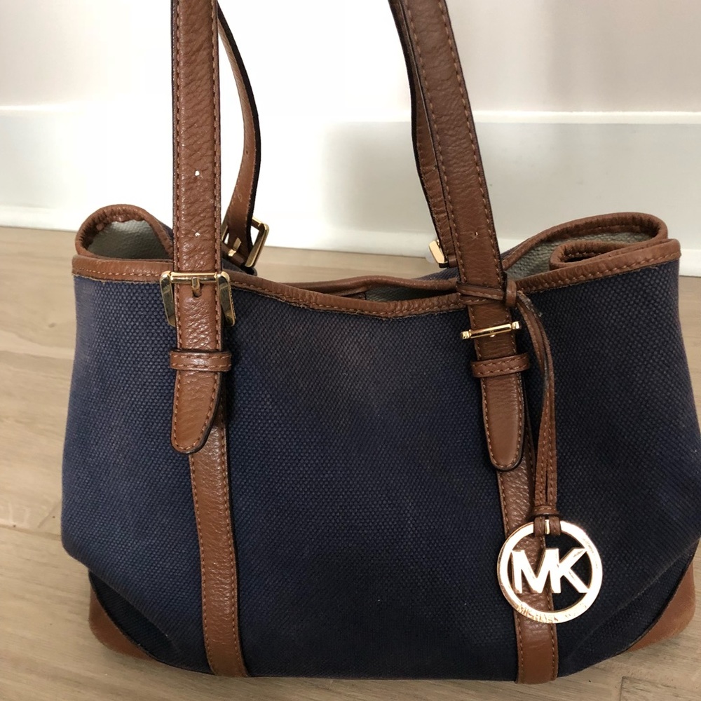 Michael Kors Navy and Leather Bucket Bag