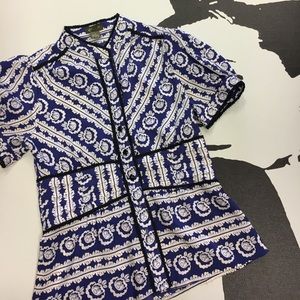 Anthropologie FEI Silk Blouse Blue Floral 4