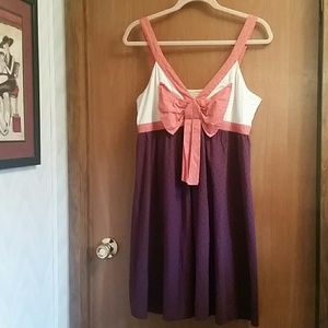 🛑 SOLD 🛑    Coral & Plum Dotted Swiss Color Block Dress