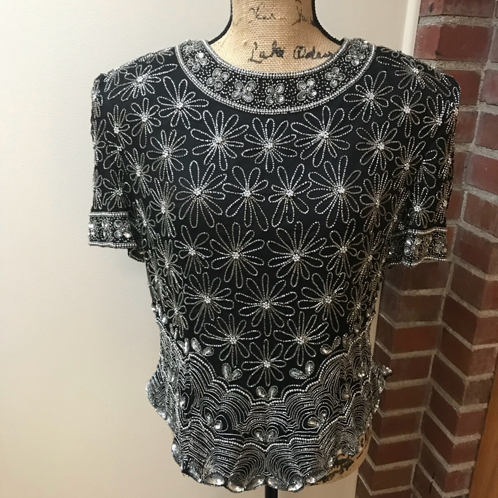 Papell Boutique Evening beaded top
