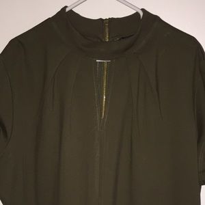 Olive Green Faux Leather A-Line Dress
