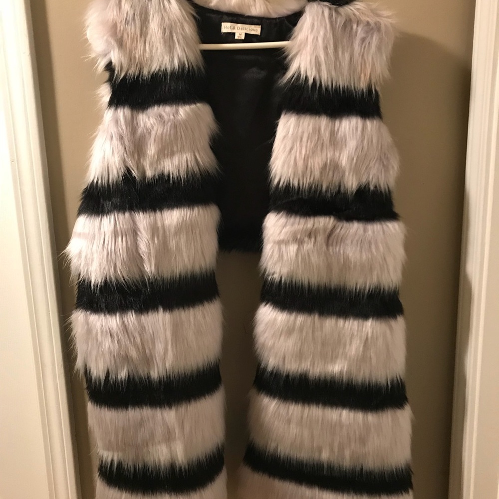 Sassy black and white faux fur vest