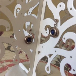 Silver and blue donut dangle earrings