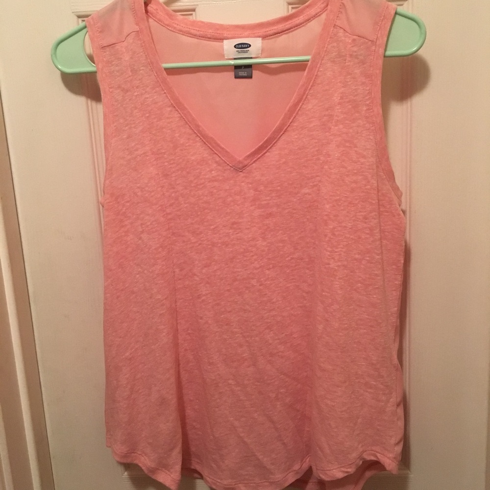 Pink tank top with chiffon fabric on back