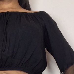 NEW cute crop top sexy black lace sheer sleeves