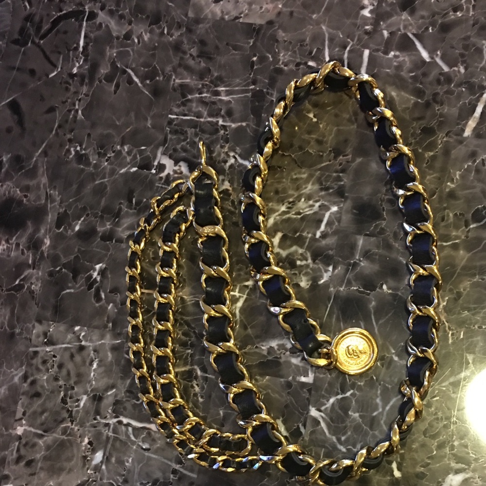 Coco Chanel belt, gold chain with black leather