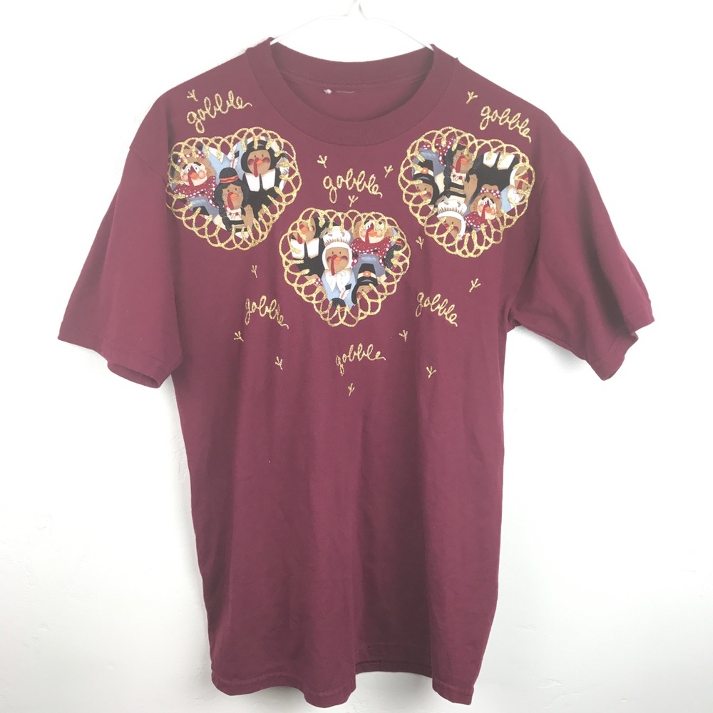 ugly Thanksgiving burgundy red graphic T shirt S/M