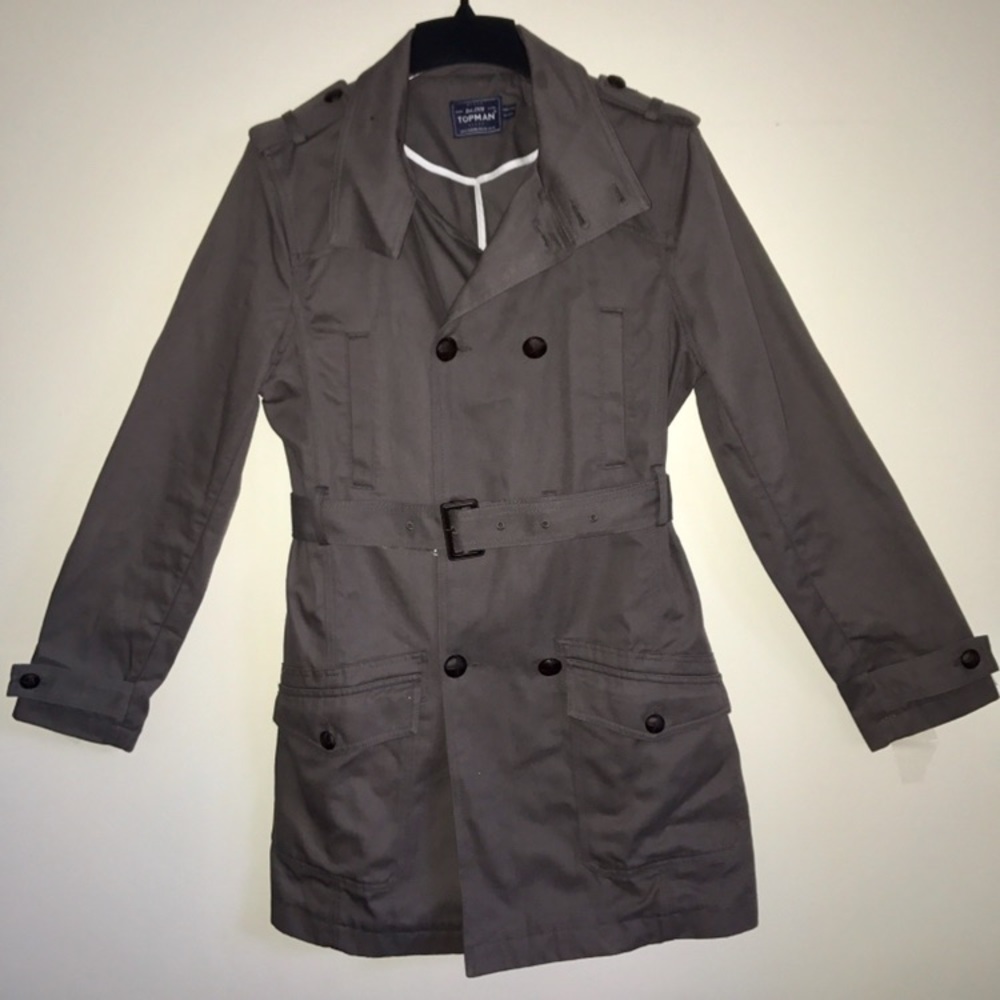 Topman Gray Twill Trench Coat NWOT