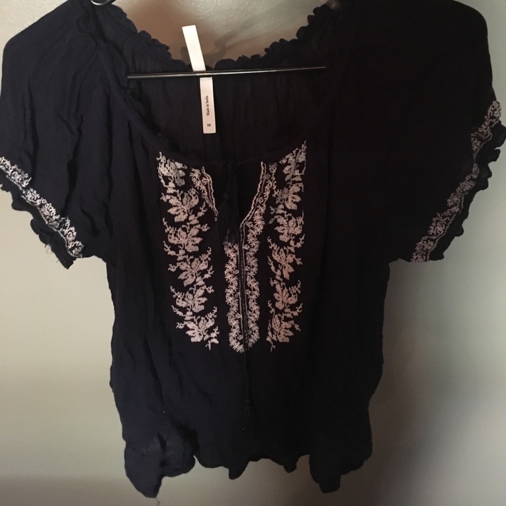 Navy Blue Embroidered Blouse