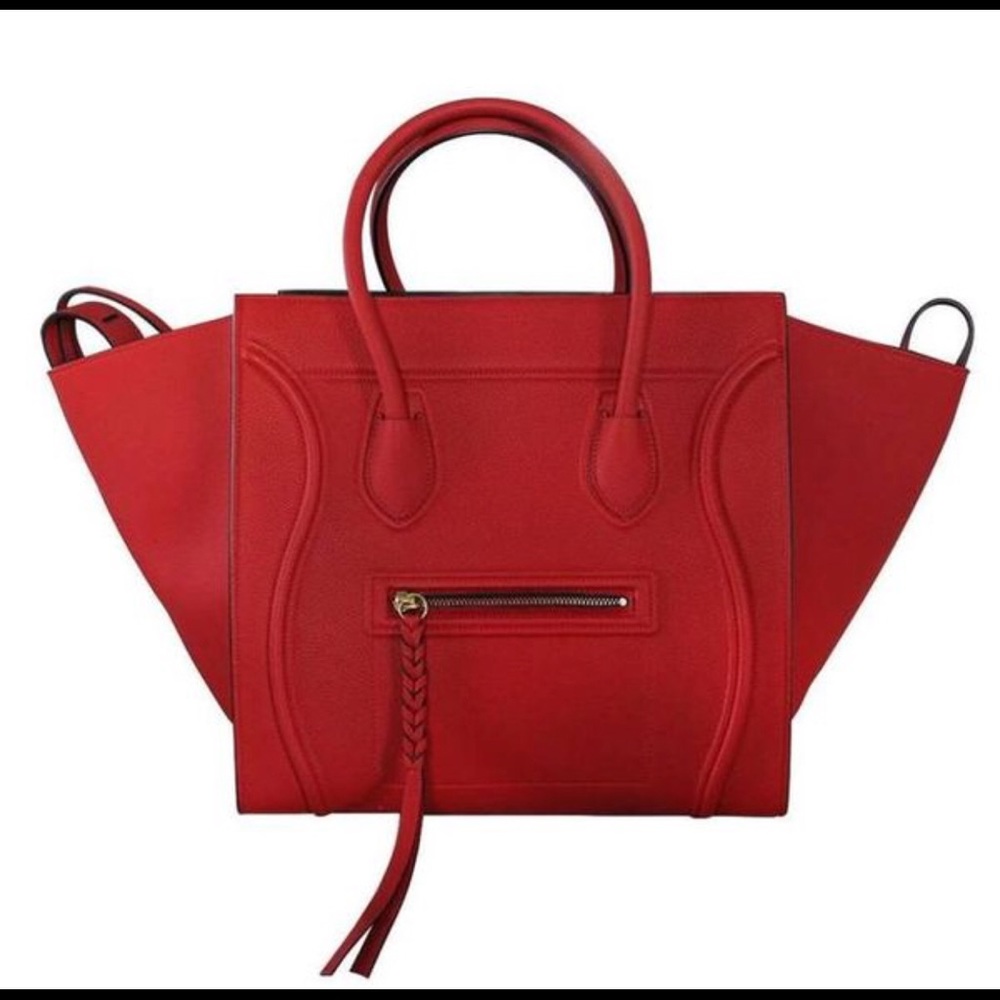 Red New Celine phantom runway 
 leather tote bag