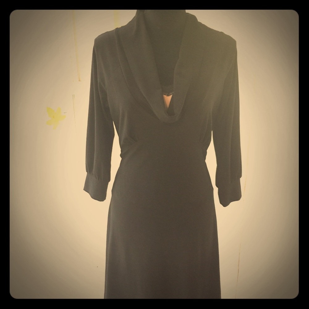 BCBG MaxAzria Black Draped Cowl Neck Dress Large