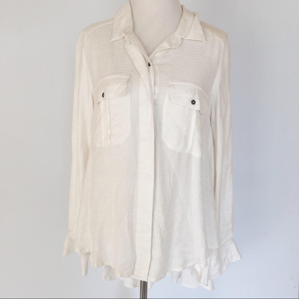 Free People Waffle Knit Button Down