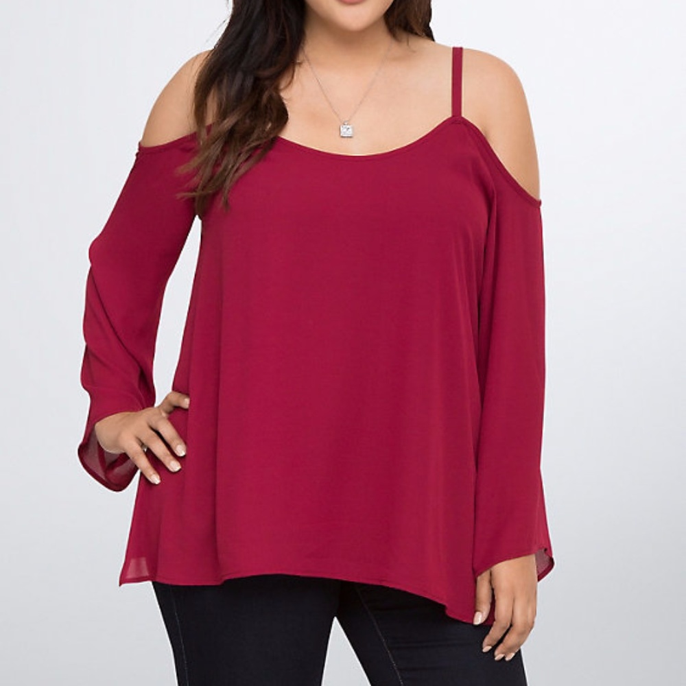 Torrid Mulberry Cold Shoulder Chiffon Blouse Size