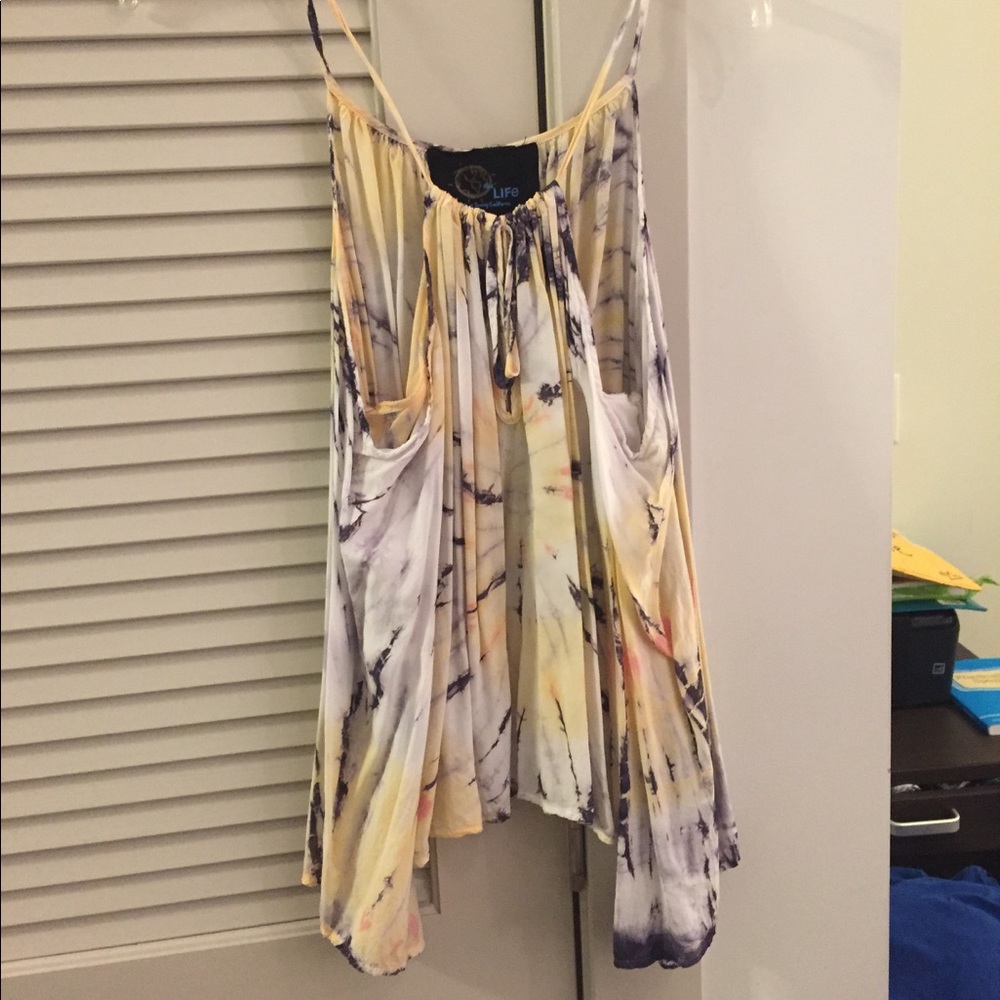 Blue life colorful open shoulder top