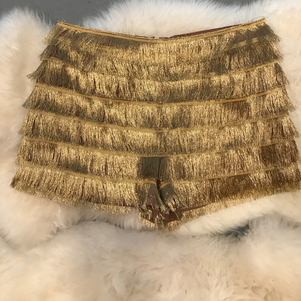 gold fringe short