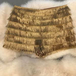 gold fringe short