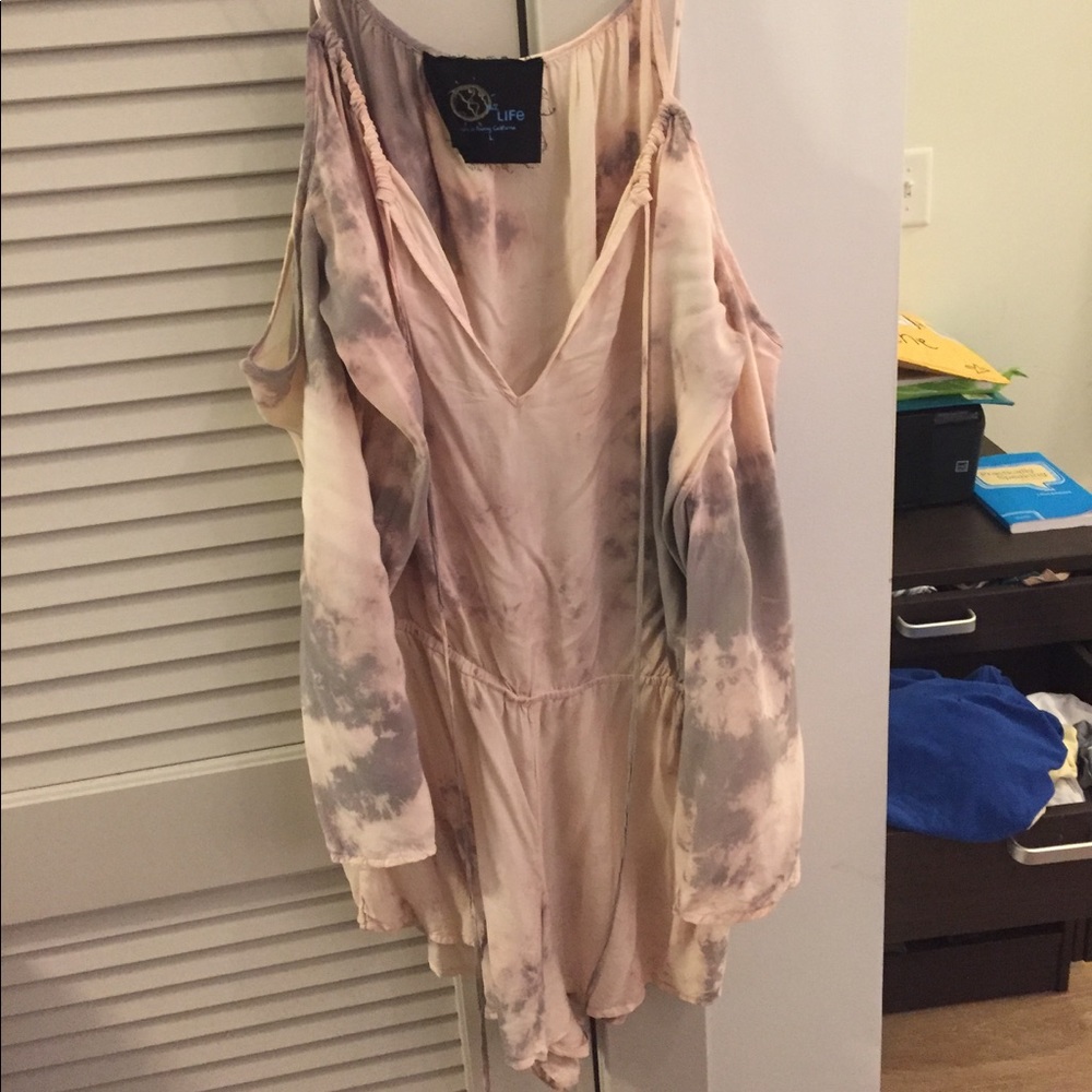 Blue life open shoulder romper