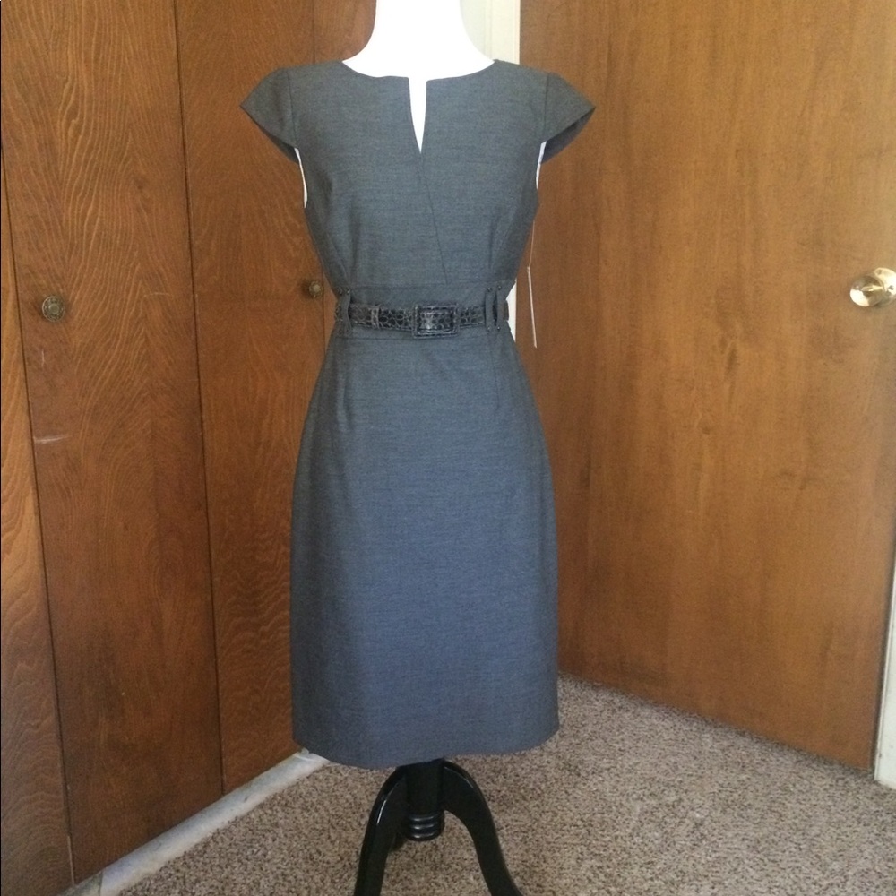 Tahari Arthur S. Levine Belted Gray Dress