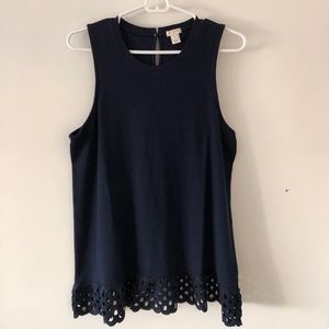 J Crew Navy Blue Crochet Edged Tank - M - NWOT
