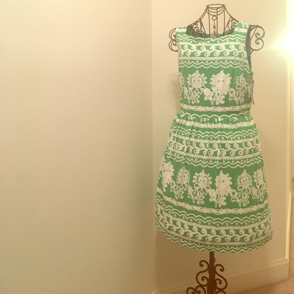 New York & company green and white pattern dress