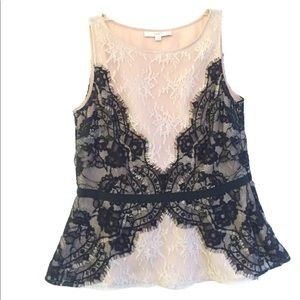 Ann Taylor LOFT Peplum Pale Pink & Black Top