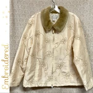 Coldwater Creek Lightweight Jacket Faux Fur Trim